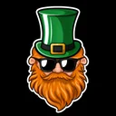 Lucky Barry leprechaun mascot with green hat and sunglasses
